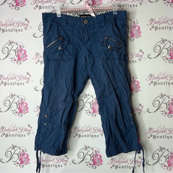 Gasoline cargo capri pants zippers zip up tie ups y2k pockets on back - Picture 1 of 8